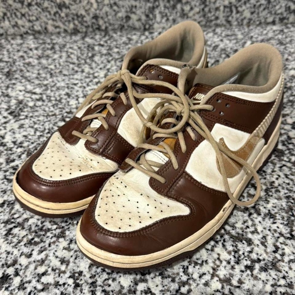 Nike Dunk Low Plaid Brown Size 6.5Y Fits Womens 8 Earth Tone Scuffing Collar